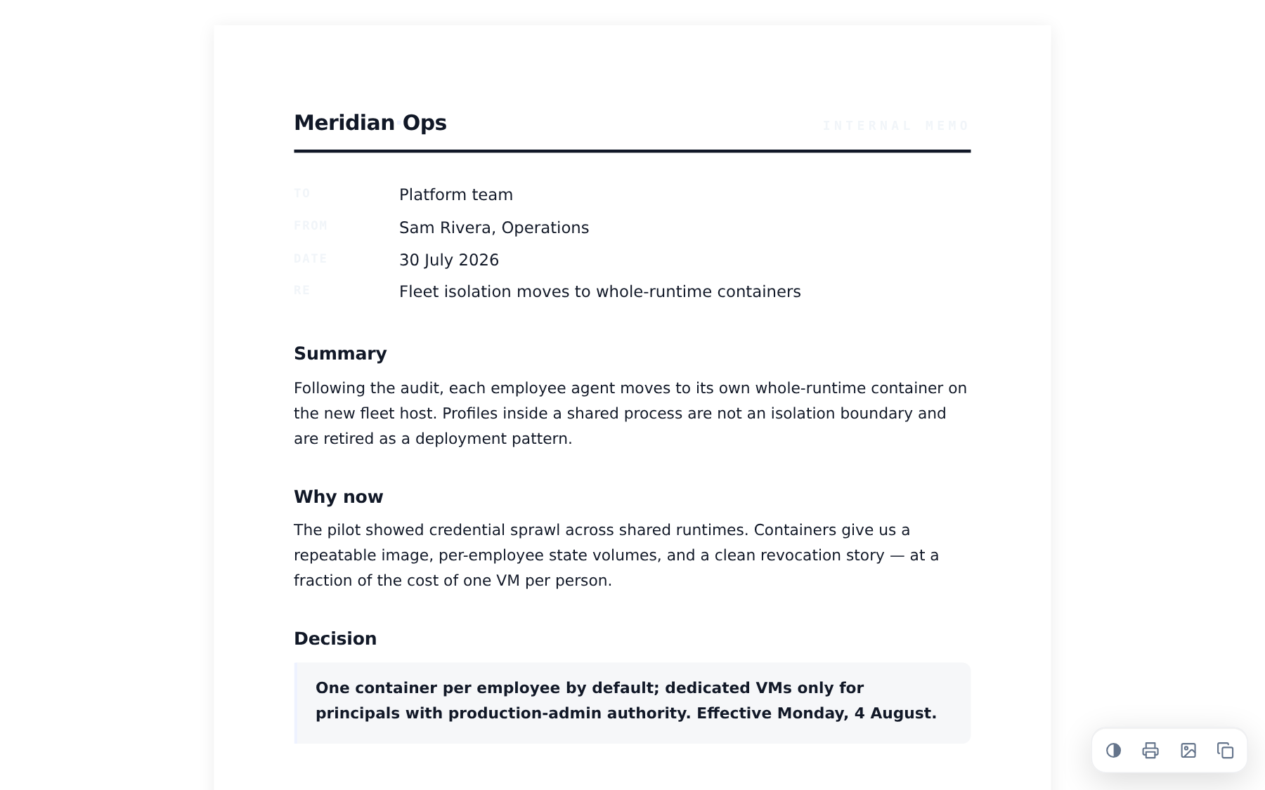 Internal memo template preview